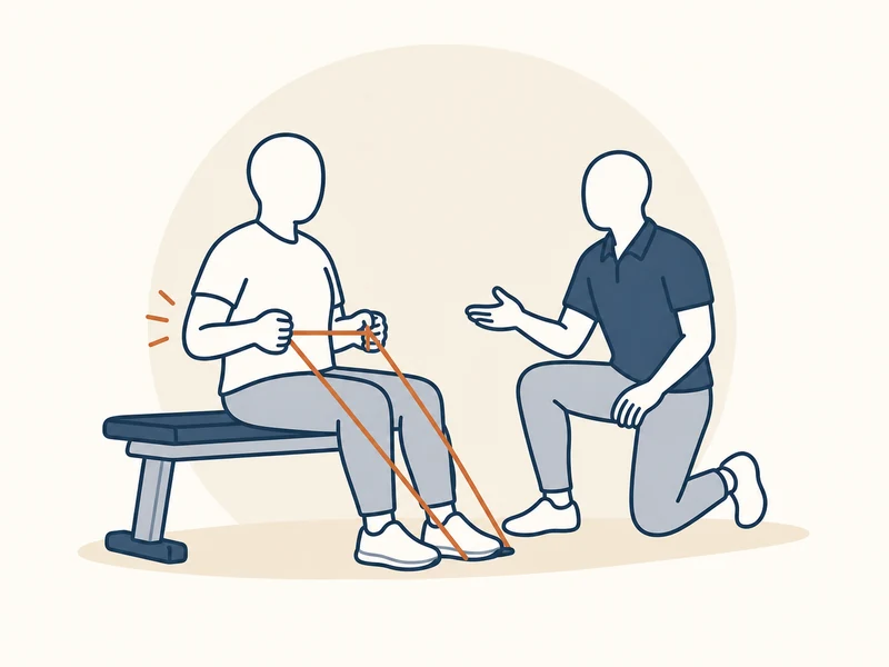 無理のない強度でトレーニングする人と、そばで支えるトレーナーのイラスト