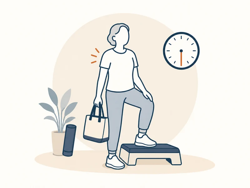 時計のそばで短時間の運動を終え、日常へ戻る人のイラスト